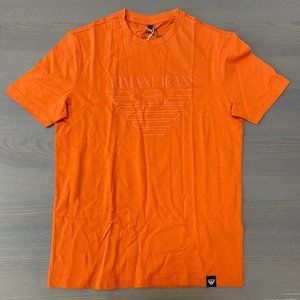Men's Orange Armani Jeans T-Shirt with Logo (Size: S)